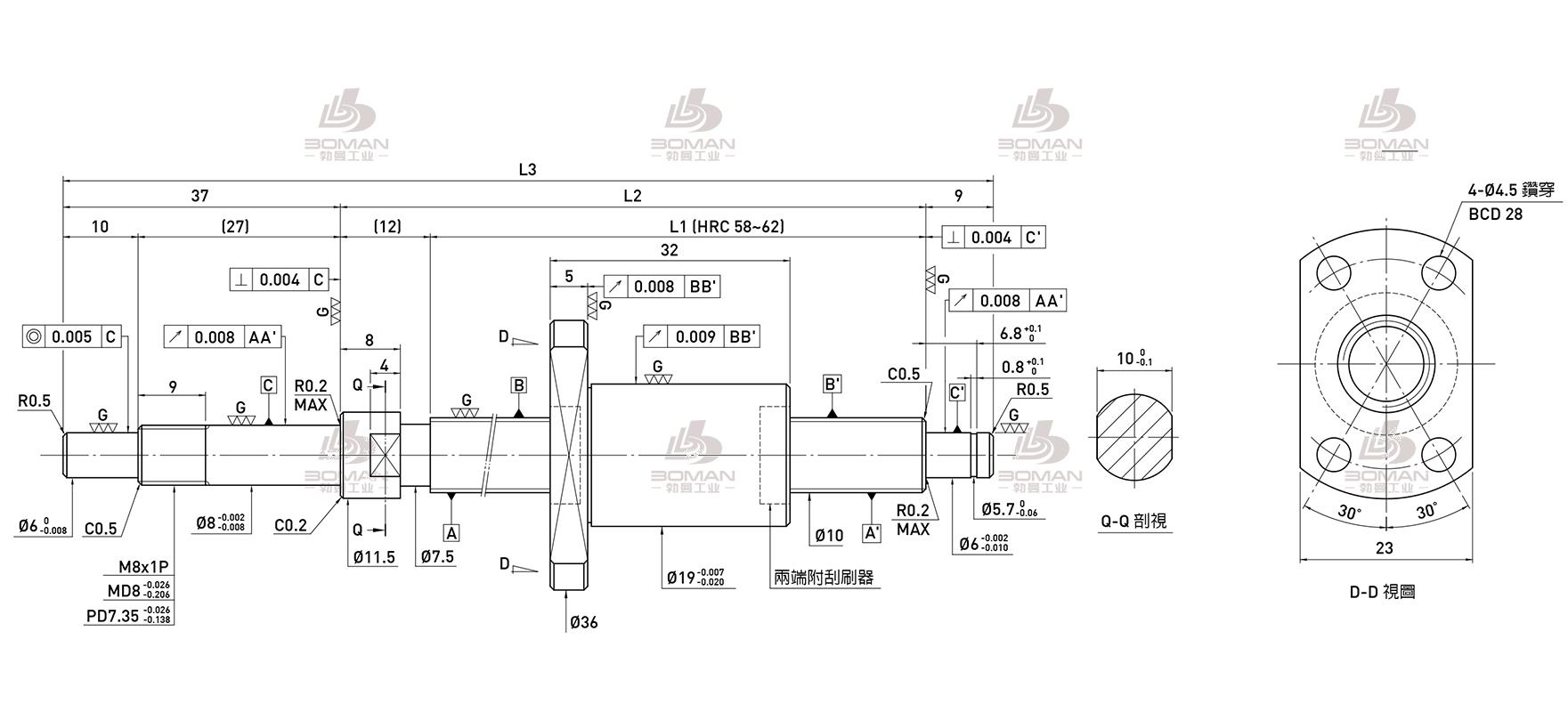 HIWIN上银 R10-2.5T3-FSI-150-208-0.008 上银滚珠丝杠安装