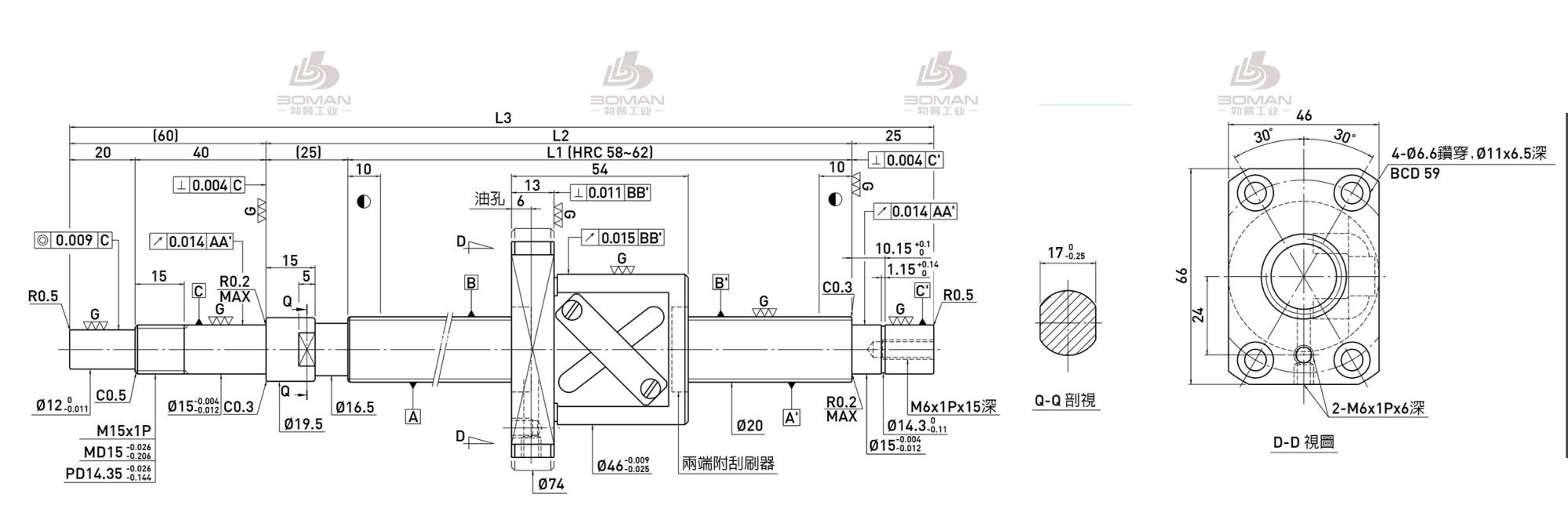 HIWIN上银 R20-10B1-FSW-989-1099-0.018 上银和银泰丝杆安装尺寸
