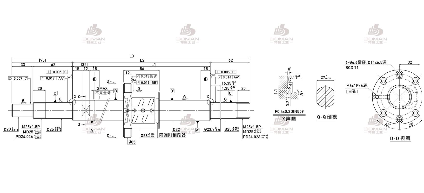 HIWIN上银 R32-5B2-FSW-465-615-0.018 上银滚珠丝杠材质